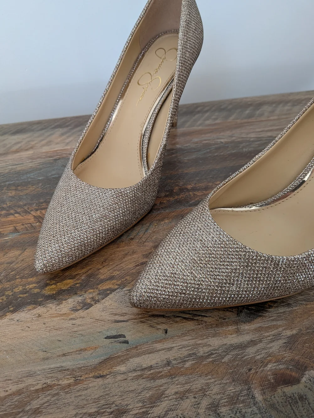 Jessica Simpson Glitter Pointed-Toe Pumps - Champagne